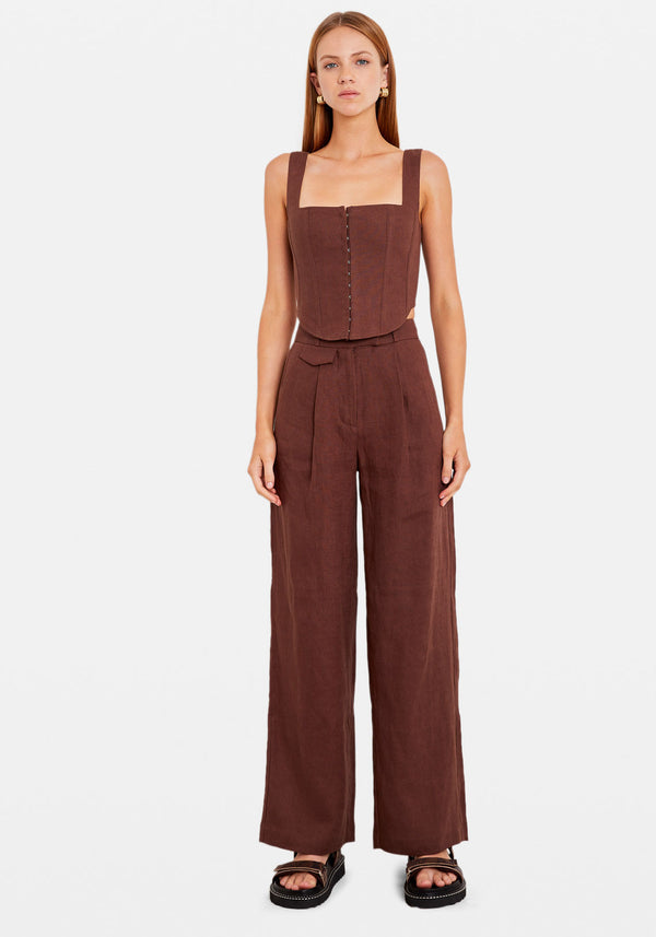 LINEN TAILORED PANT CHOCOLATE