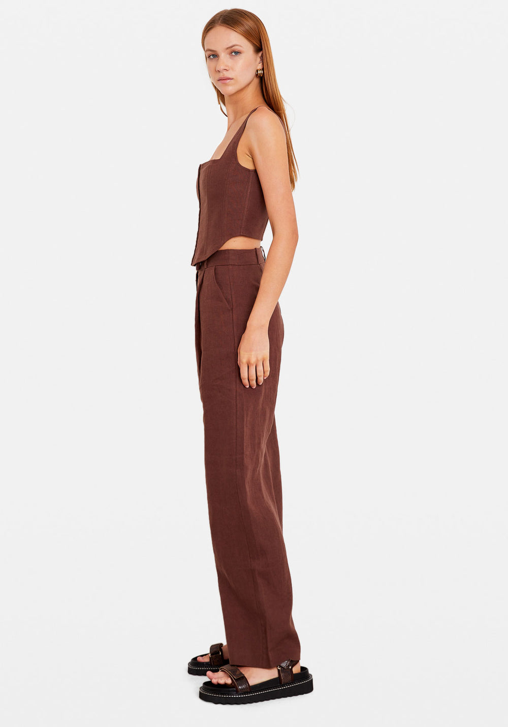 LINEN TAILORED PANT CHOCOLATE
