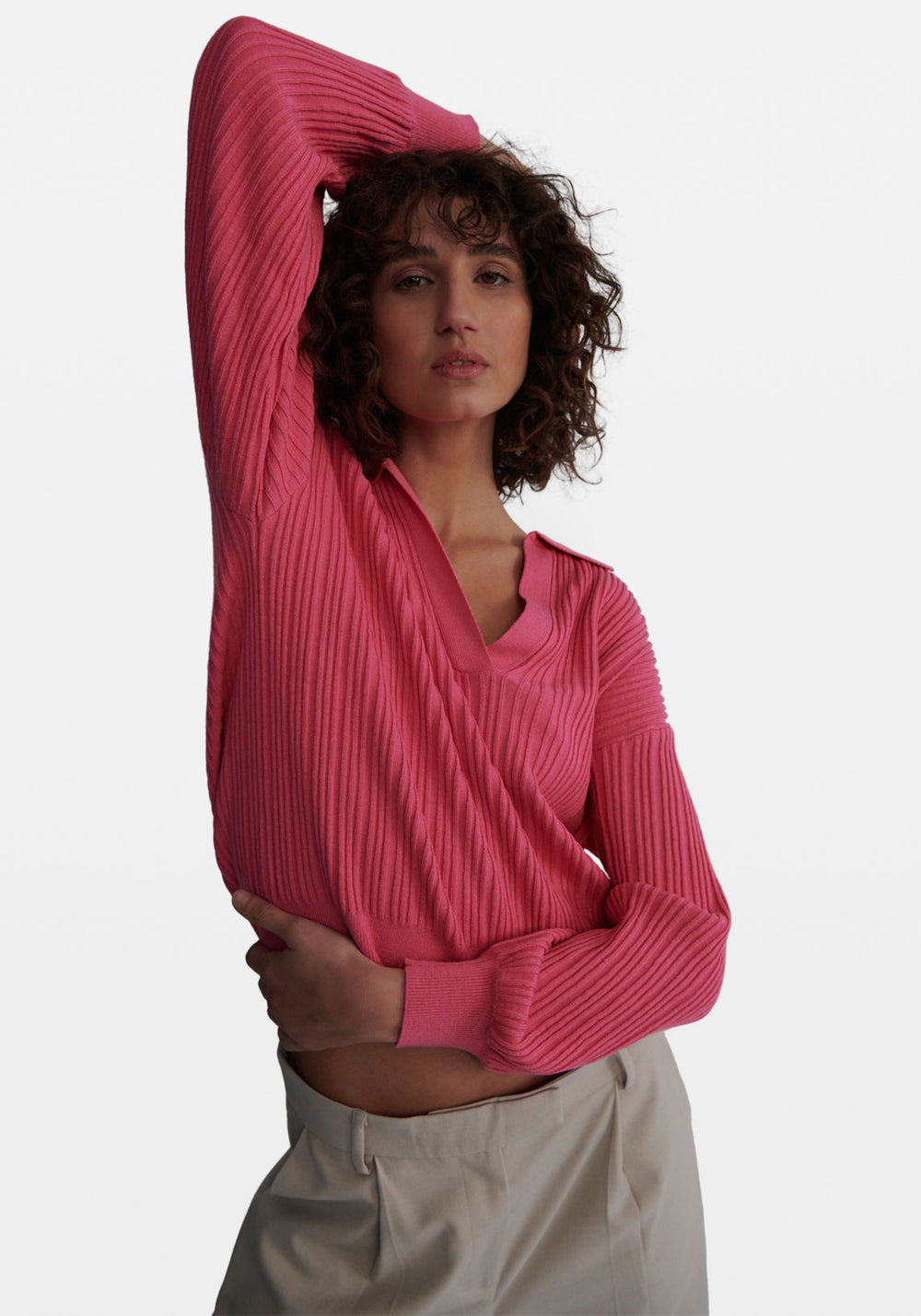 LOLA POLO SWEATER HOT PINK