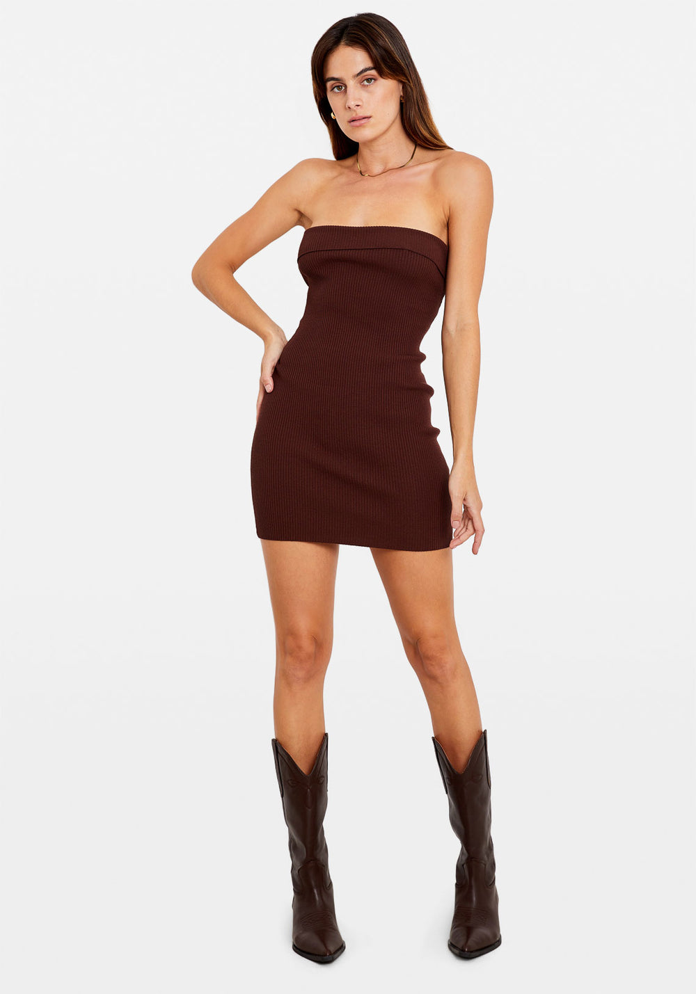 RIBBED TUBE MINI DRESS CHOCOLATE