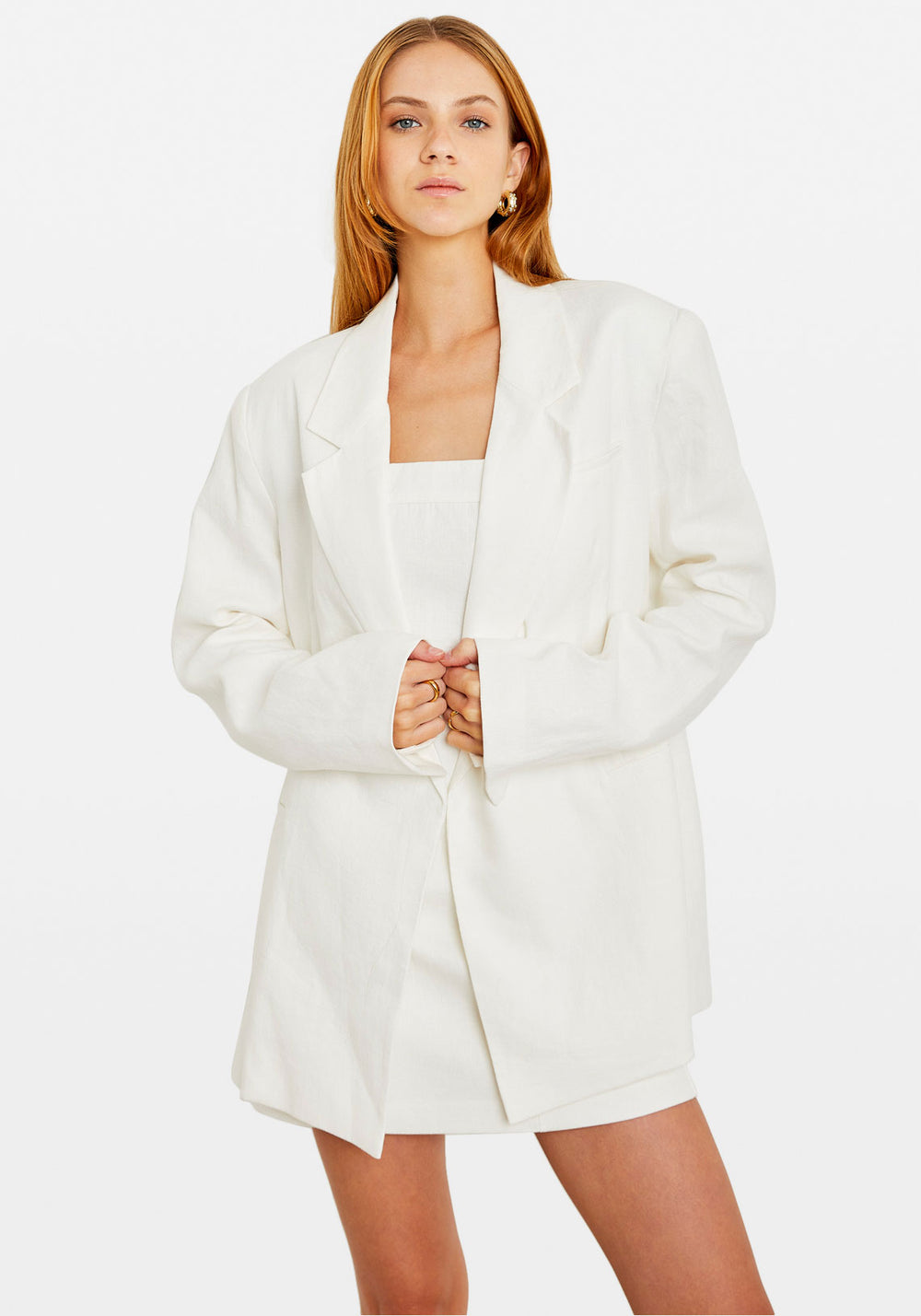 STRAPLESS LINEN MINI DRESS WHITE