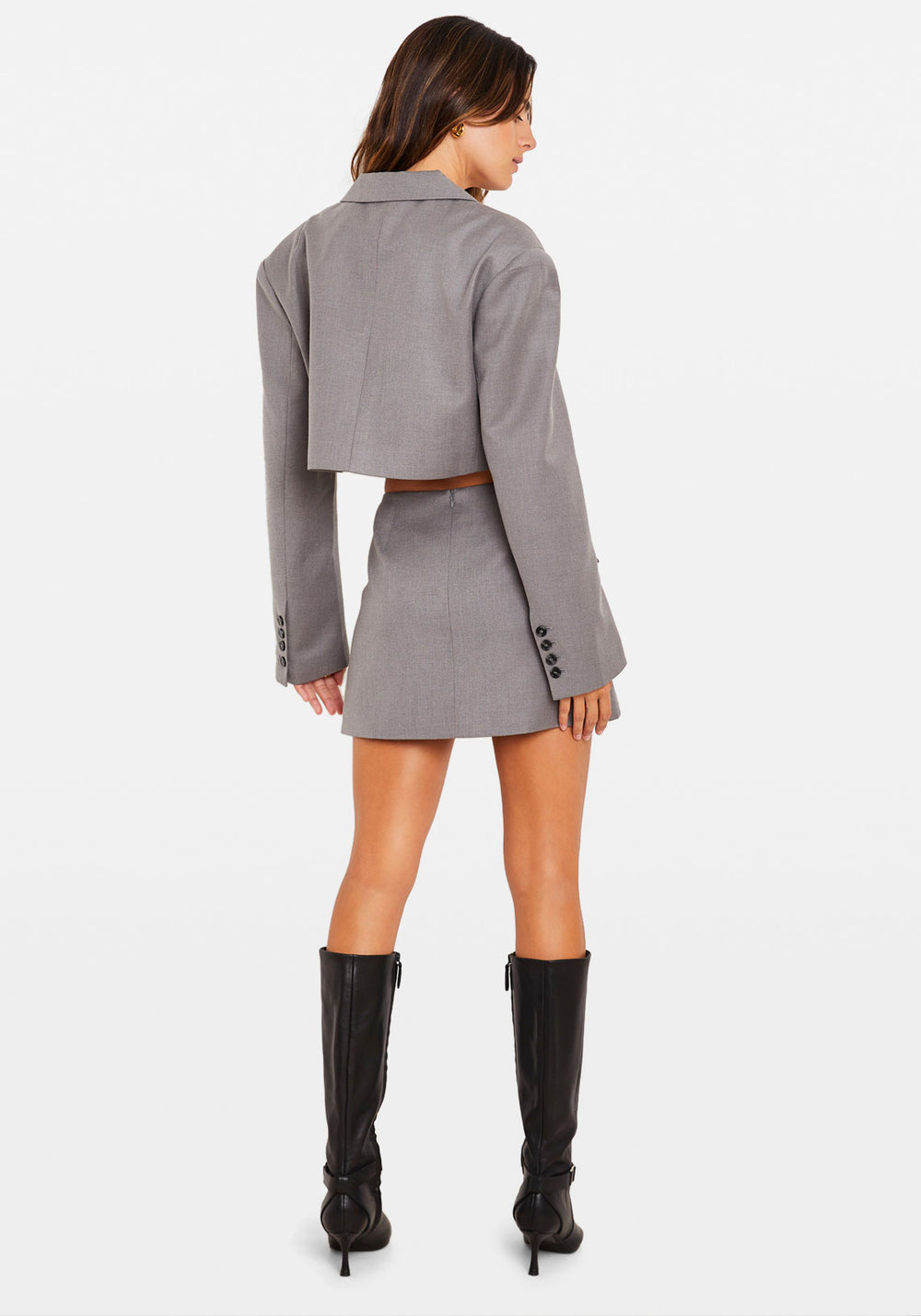 TAILORED CROP BLAZER LIGHT GREY