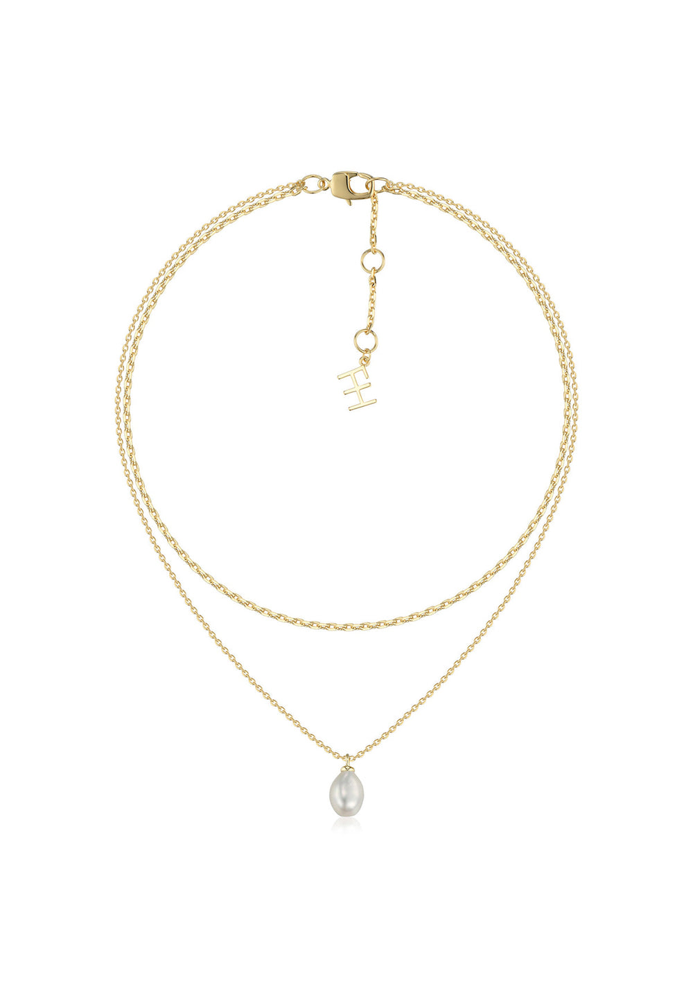 STEVIE DOUBLE CHAIN NECKLACE GOLD/PEARL