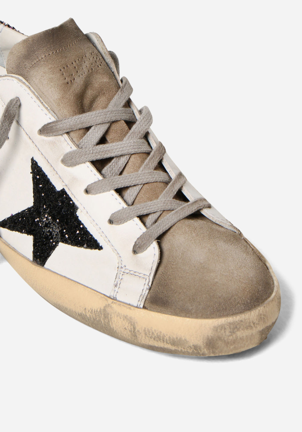 Super Star Leather Upper Suede Toe Glitter Star Heel And Spur Metal Lettering
