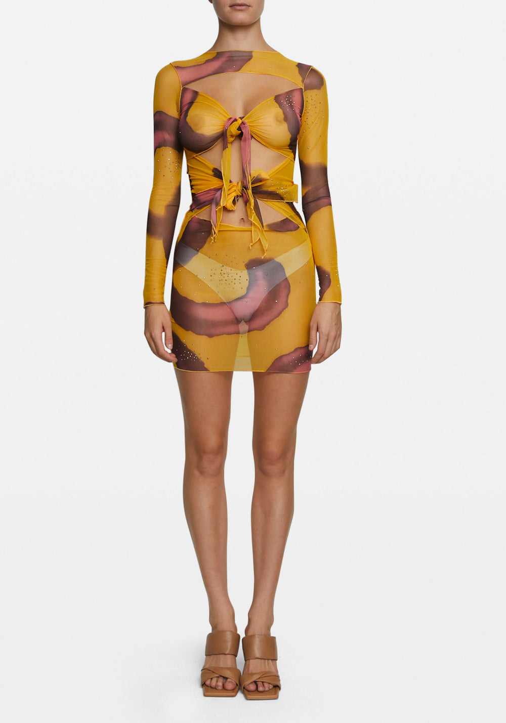 Swirl Print Mesh Tie Dress