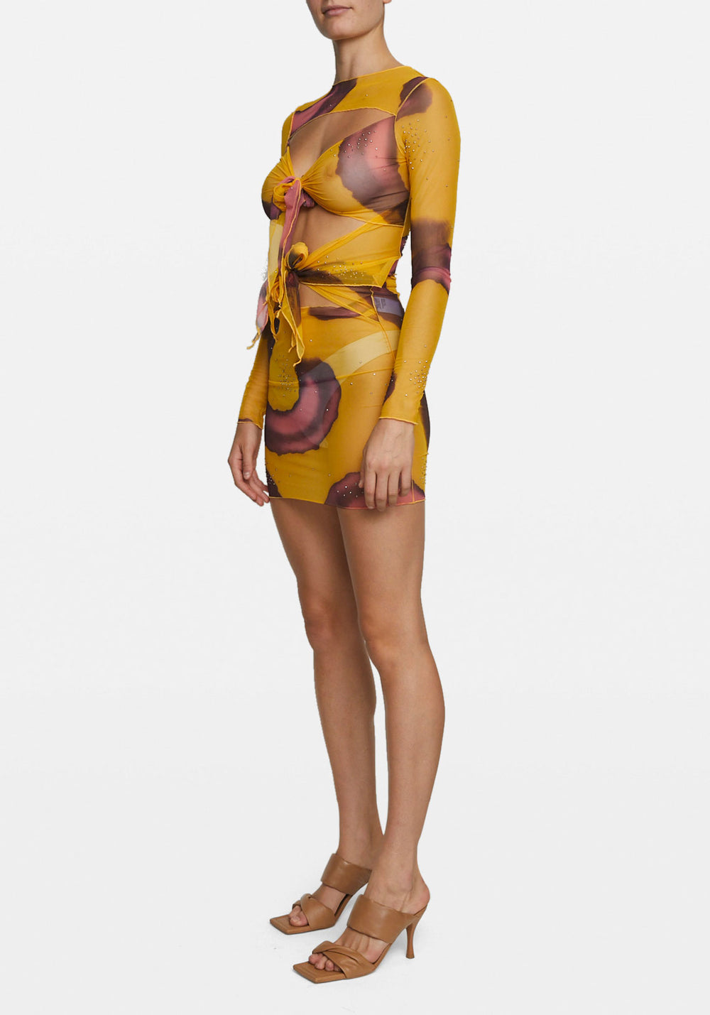 Swirl Print Mesh Tie Dress