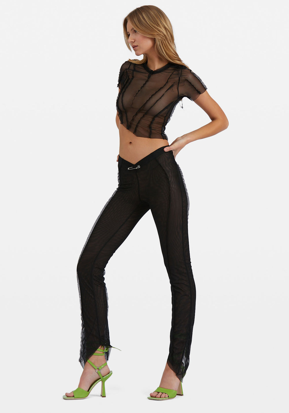 ASYMMETRIC SHORT SLEEVE TEE BLACK MESH