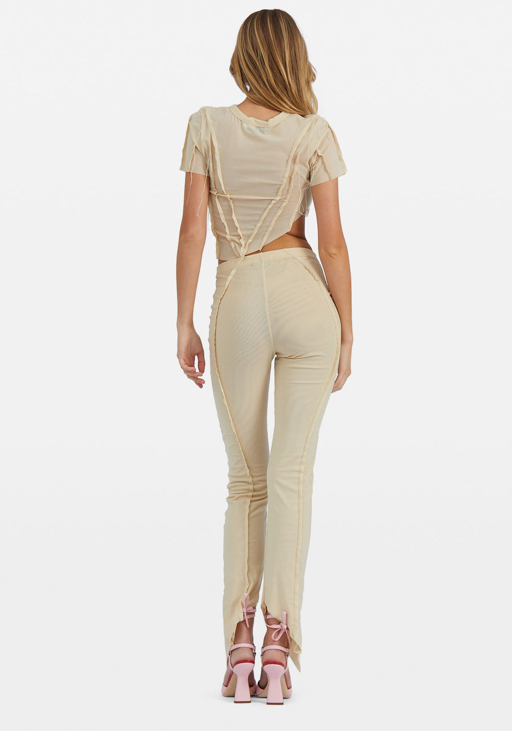 Asymmetric Pants Nude Mesh