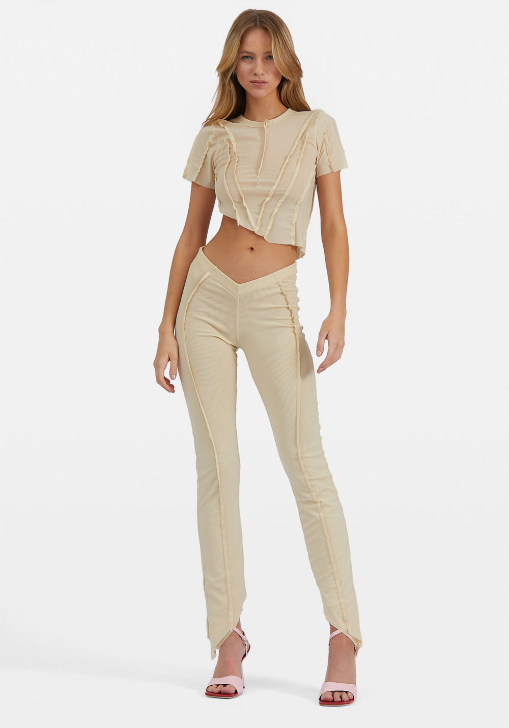 Asymmetric Pants Nude Mesh