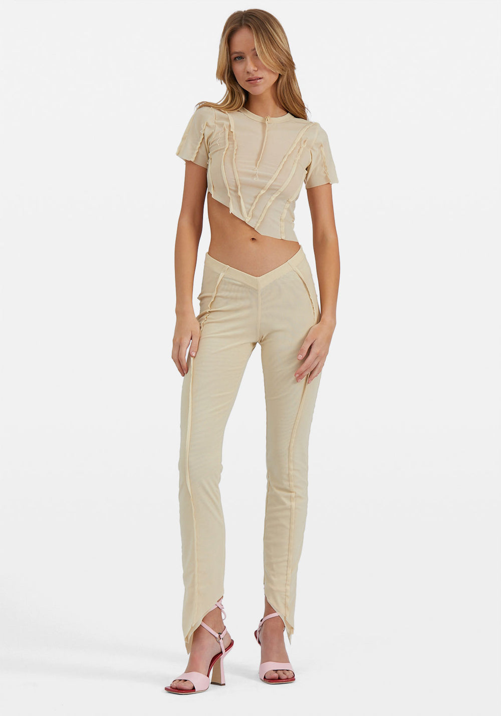 Asymmetric Pants Nude Mesh
