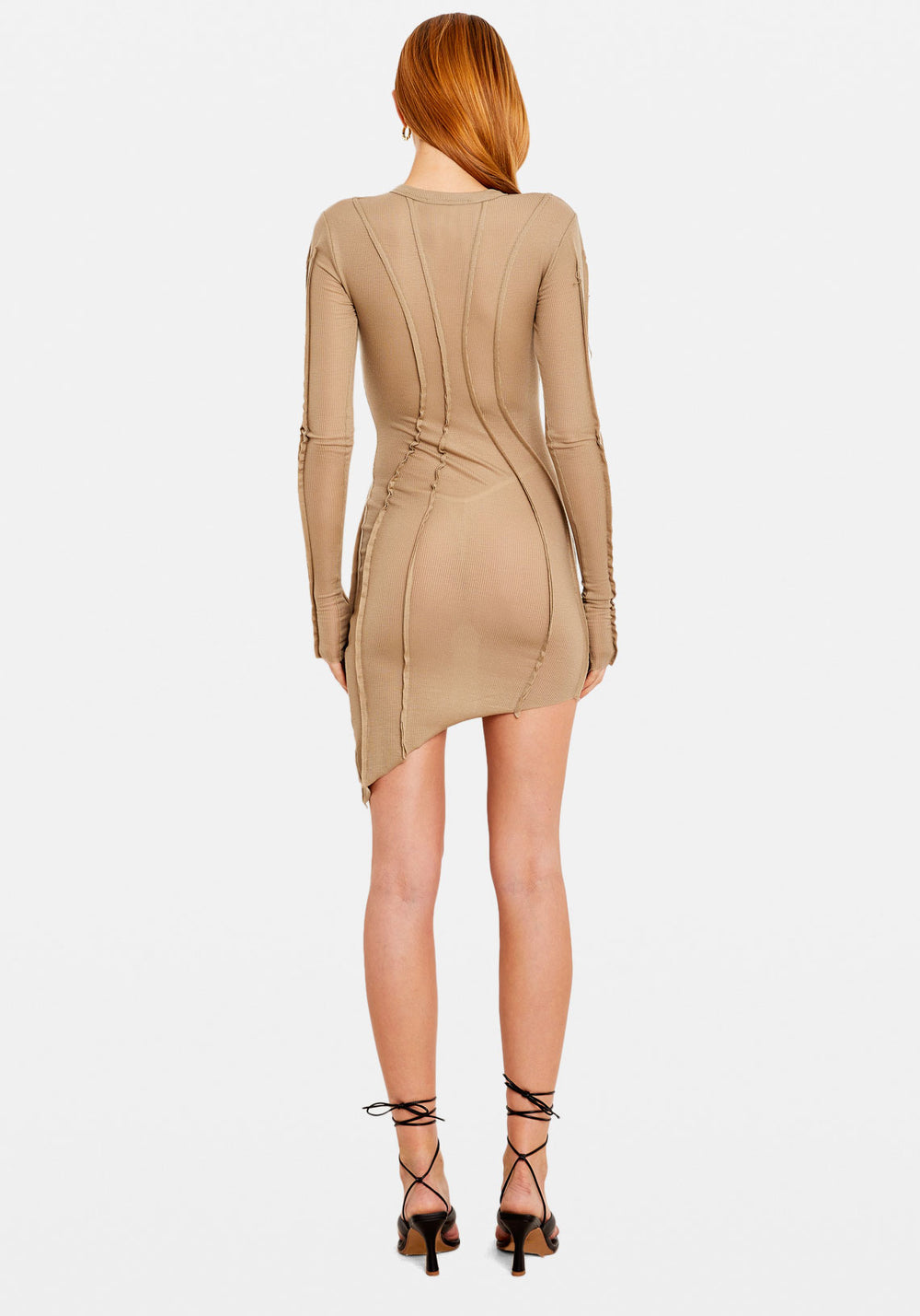 ASYMMETRIC LONG SLEEVE MINI DRESS TAUPE